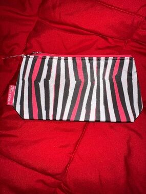 Clinique Pink Black White Striped Cosmetic Bag